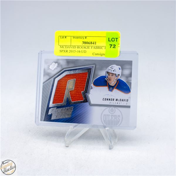 MCDAVID ROOKIE FABRIC PATCH SPXR 2015-16 UD