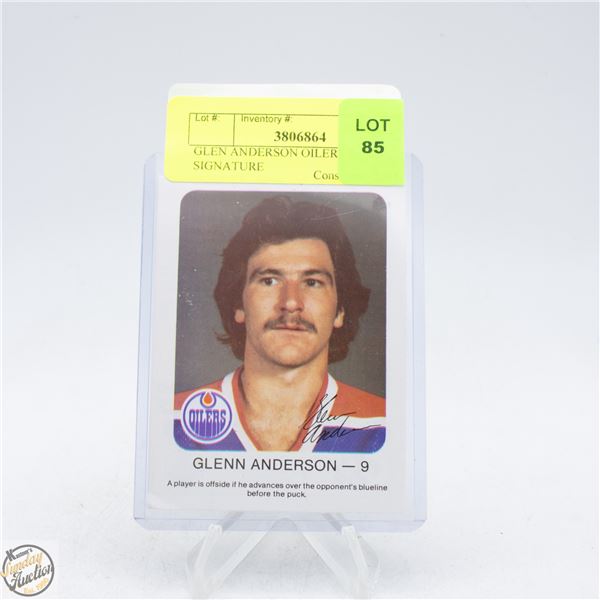 GLEN ANDERSON OILERS AUTO SIGNATURE