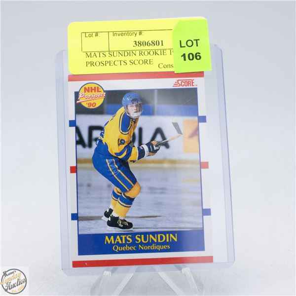 MATS SUNDIN ROOKIE 1990 NHL PROSPECTS SCORE