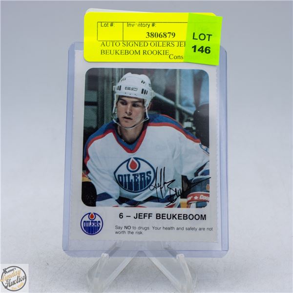 AUTO SIGNED OILERS JEFF BEUKEBOM ROOKIE