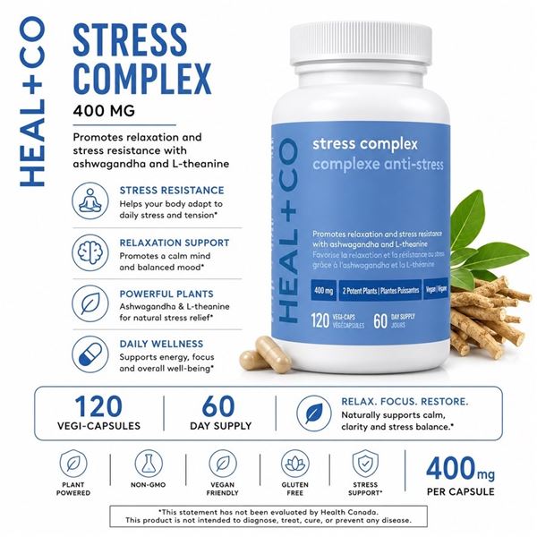 HEAL + CO STRESS COMPLEX 400MG 120 CAPS BB 03/28