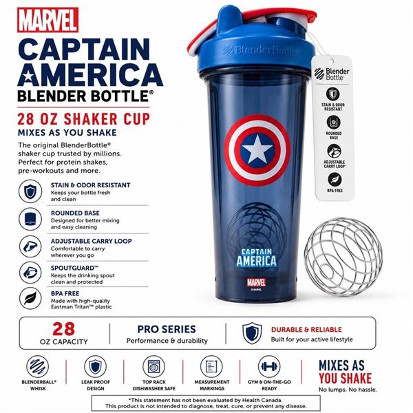 NEW MARVEL CAPTAIN AMERICA BLENDER BOTTLE 28 OZ
