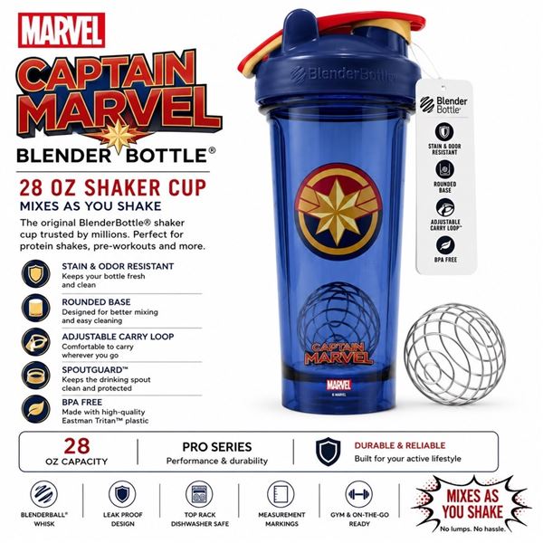 NEW MARVEL CAPTAIN MARVEL BLENDER BOTTLE 28 OZ