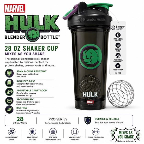 NEW MARVEL HULK BLENDER BOTTLE 28 OZ SHAKER CUP