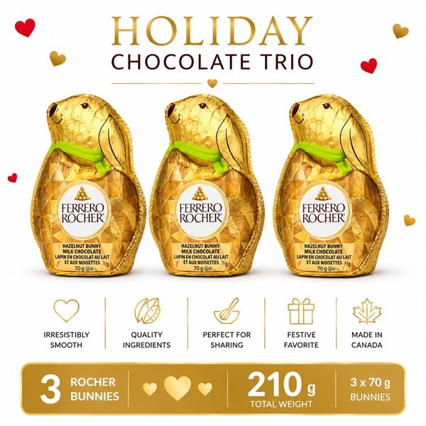 3 FERRERO ROCHER HAZELNUT BUNNIES 70G BB 08/26