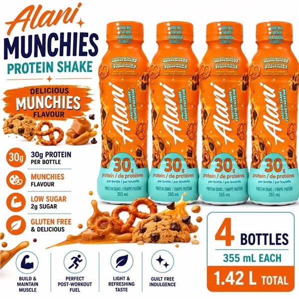 4 ALANI MUNCHIES 30G PROTEIN SHAKES BB 07/26