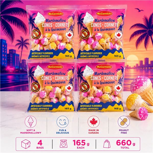 4 MCCORMICKS MARSHMALLOW CONES 165G BAGS
