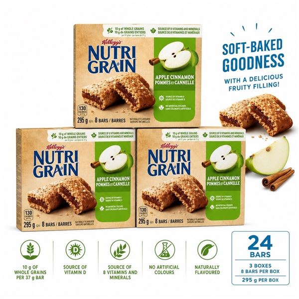 3 NUTRI-GRAIN APPLE CINNAMON BARS 295G 05/26