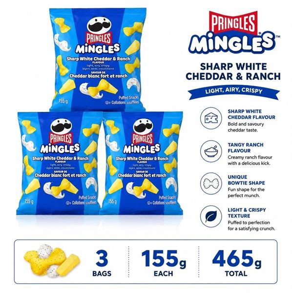 3 PRINGLES MINGLES CHEDDAR RANCH 155G BB 07/26