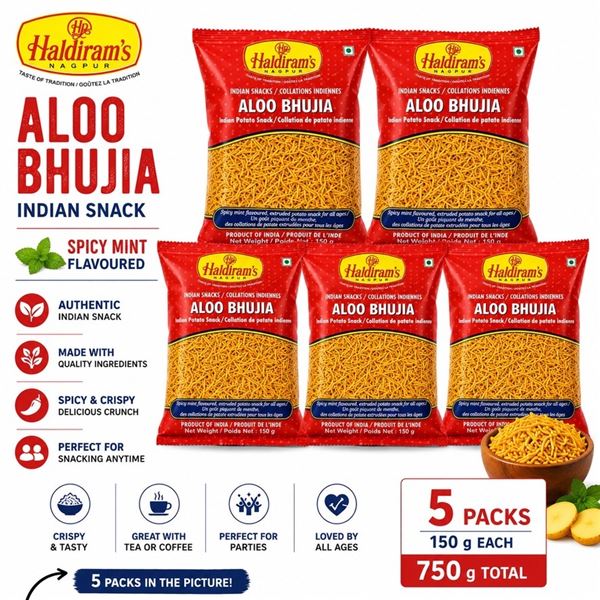5 HALDIRAM'S ALOO BHUJIA INDIAN SNACK 150G BB