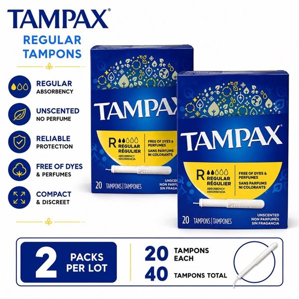 2 TAMPAX REGULAR TAMPONS 20CT EACH