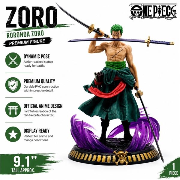 NEW ONE PIECE RORONOA ZORO PREMIUM FIGURE 9.1IN