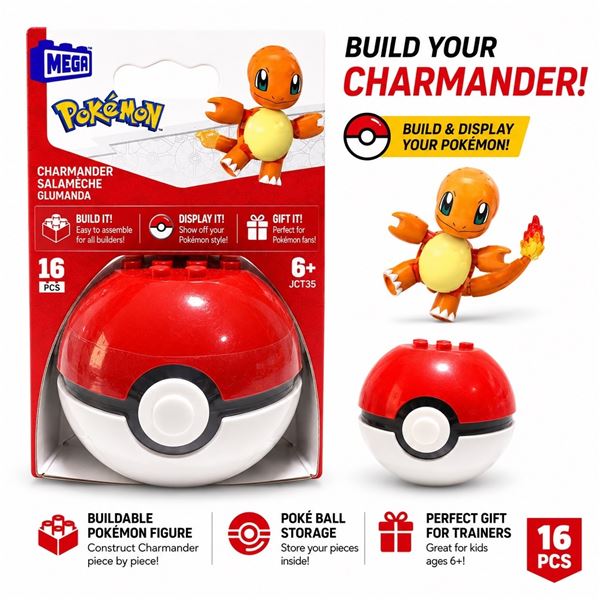 NEW POKEMON MEGA CHARMANDER POKE BALL BUILD SET