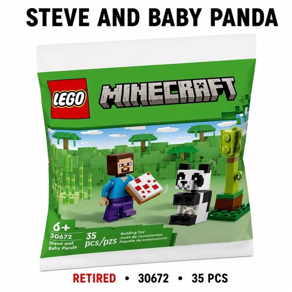 NEW LEGO MINECRAFT STEVE & BABY PANDA RETIRED