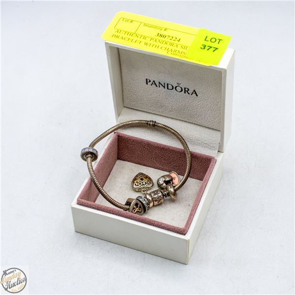 AUTHENTIC PANDORA SILVER BRACELET WITH CHARMS