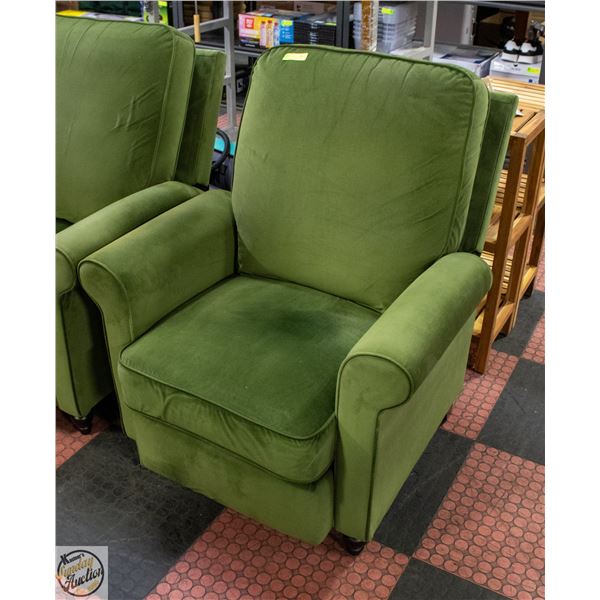 PROLOUNGER VELVET PUSH BACK RECLINER CHAIR GREEN