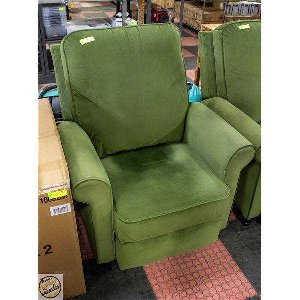 PROLOUNGER VELVET PUSH BACK RECLINER CHAIR GREEN