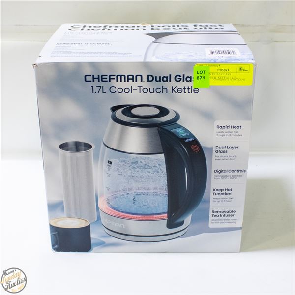 CHEFMAN DUAL GLASS COOL-TOUCH  KETTLE - 1.7L