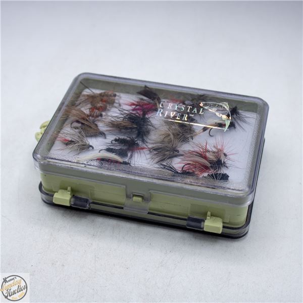 FLY FISHING CASE WITH OVER 50 FLYS, DOUBLE SIDED