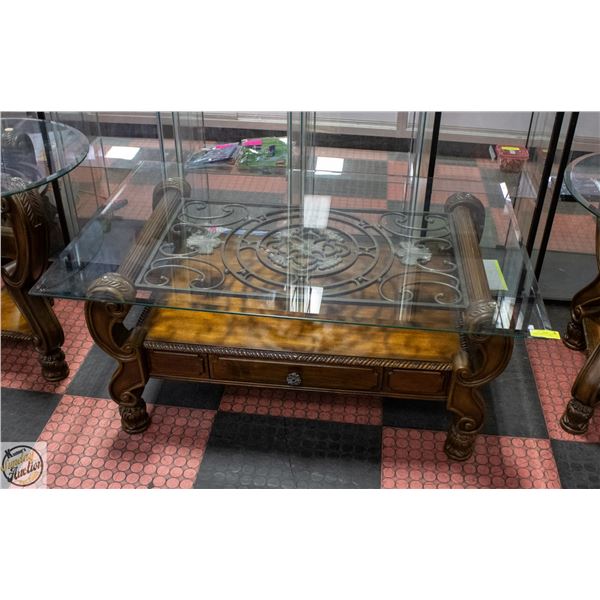 ASHLEY FURNITURE MARGILLES GLASS TOP COFFEE TABLE