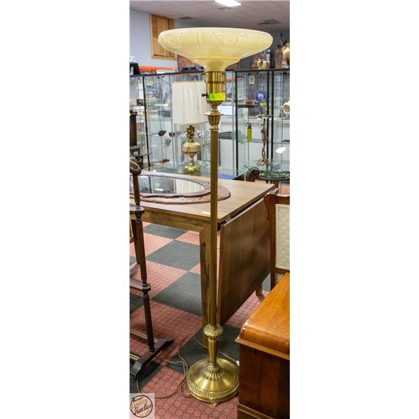 ART NOUVEAU TORCHIERE LAMP WITH BRASS POLE AND