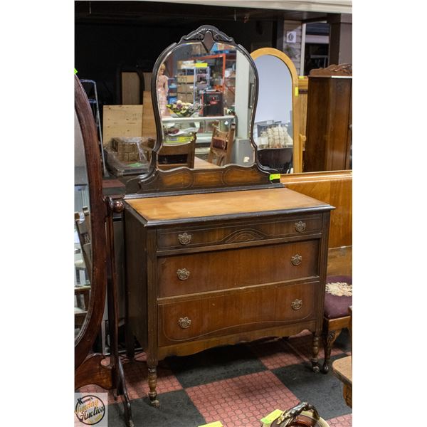 1920'S DRESSER WITH LARGE ORNATE MIRROR
