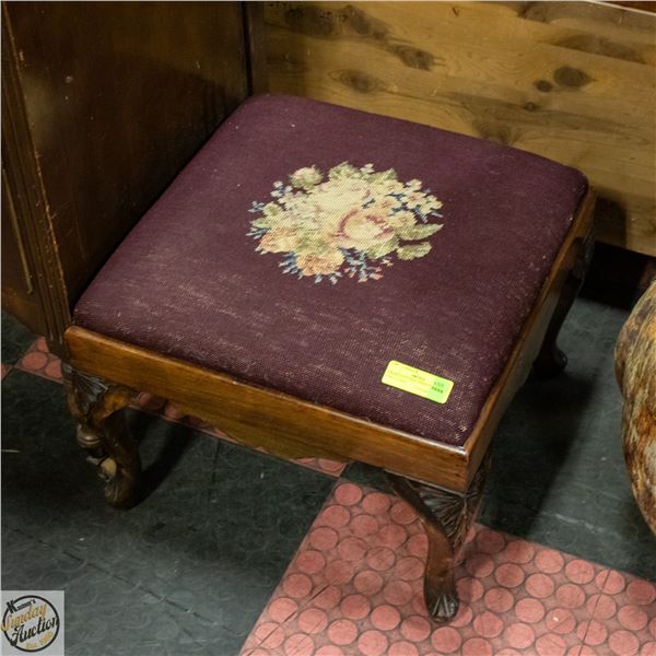 CROSS STITCHED UPHOLSTERED FOOT STOOL