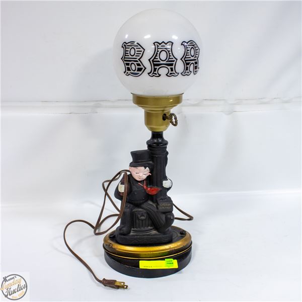 VINTAGE BAR LIGHT 'NEVER ON SUNDAY' H-17.5"