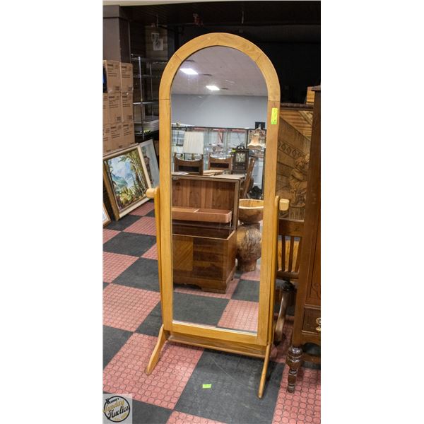 VINTAGE OAK ARCHED CHEVEL MIRROR 29" X 69"