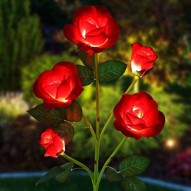 2 PCS SOLAR FIVE-HEAD RED ROSES OUTDOOR LIGHT