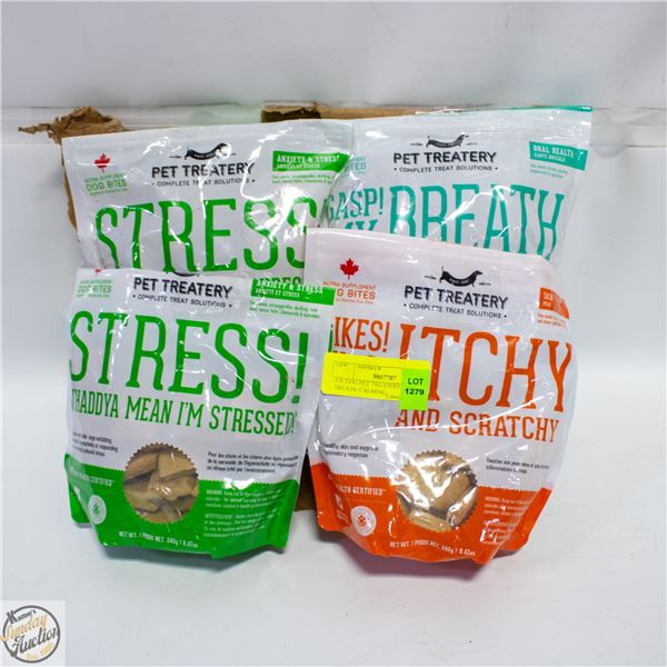 4 X 240G PET TREATERY DOG TREATS- CALMING,