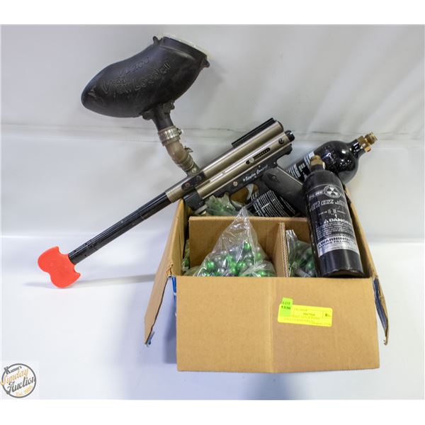 PAINTBALL GUN W/PAINT BALLS + 2 CANISTERS