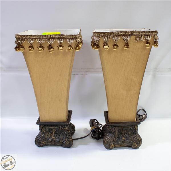 2 VINTAGE CLOTH TORCHIERE TABLE LAMPS
