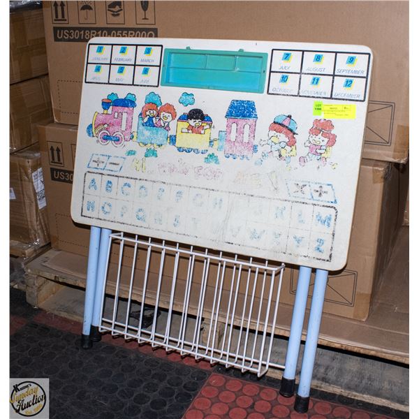 VINTAGE CHILDRENS FOLDING TABLE W/CRAYON &