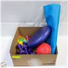 Image 1 : YOGA/WORKOUT ACCESSORIES- BOX LOT ASST.
