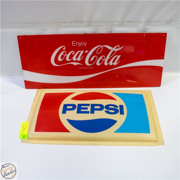 2 VINTAGE POP ADVERTISING SIGNS - PEPSI, COKE