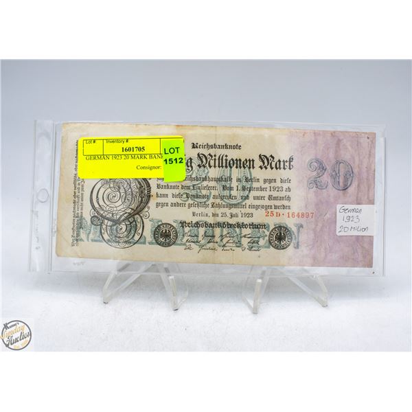 GERMAN 1923 20 MARK BANKNOTE