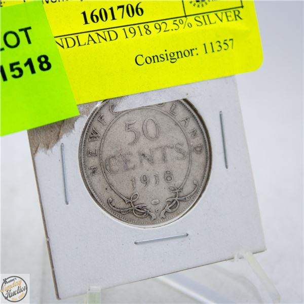 NEWFOUNDLAND 1918 92.5% SILVER COIN