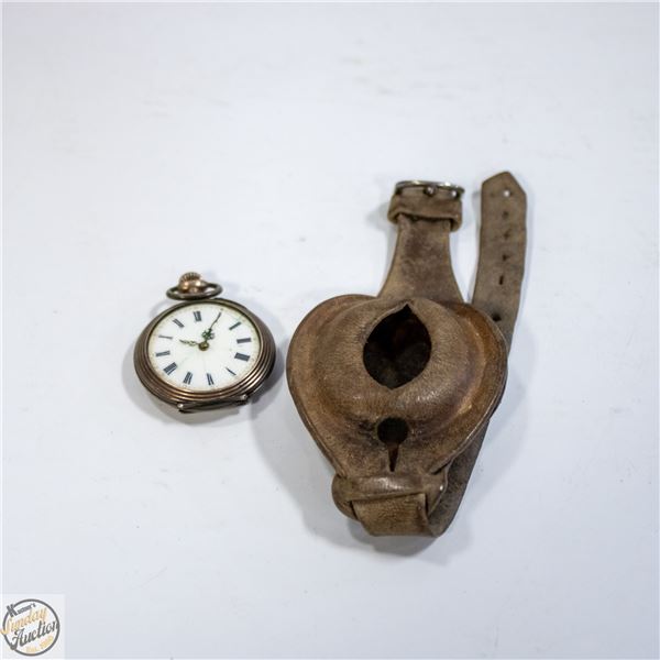 VINTAGE POCKETWATCH WITH A LEATHER WRIST WATCH