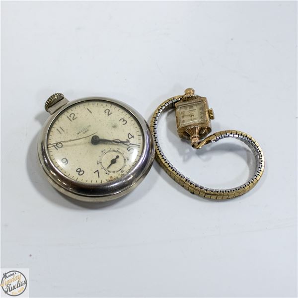 WESTCLOX POCKETWATCH WITH A WOMENS WRIST WATCH