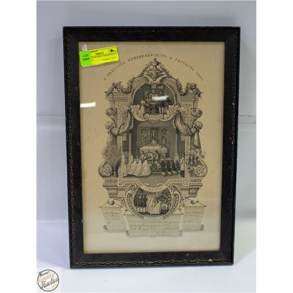 ANTIQUE 12.25" X 17.25" BAPTEME COMMUNION