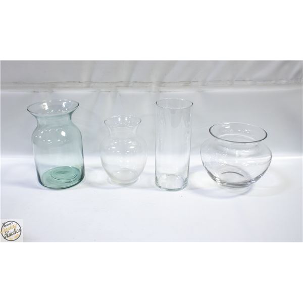 4 GLASS VASES