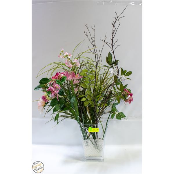 DECORATIVE 36" CERAMIC VASE W/FAUX GRASSES