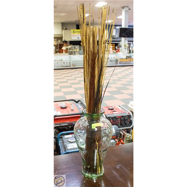 HEAVY GLASS 42" FLOOR VASE W/FLORAL ARRANGEMENT