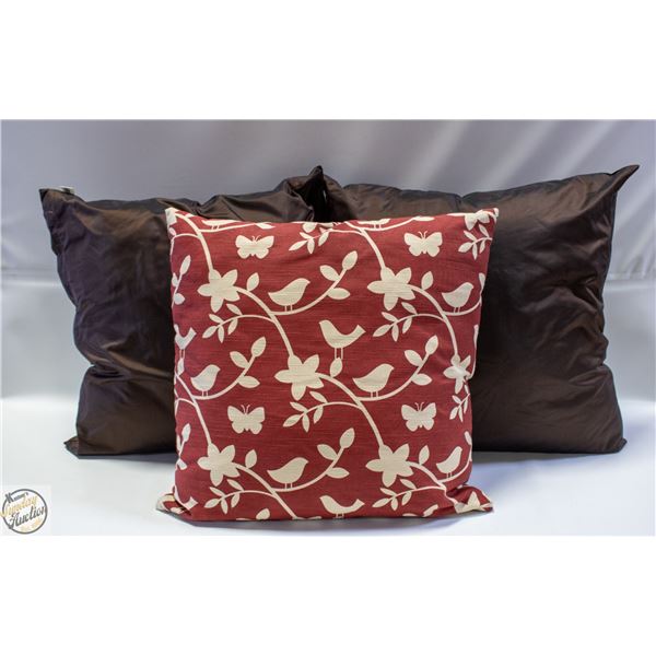 DECORATIVE PILLOWS- LOT OF 3- 18" X 18"