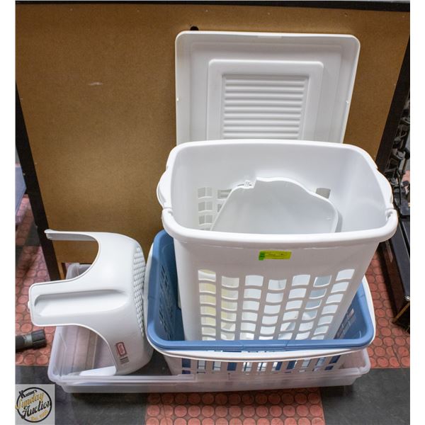 PLASTIC STORAGE BINS/BASKETS- ASSORTED