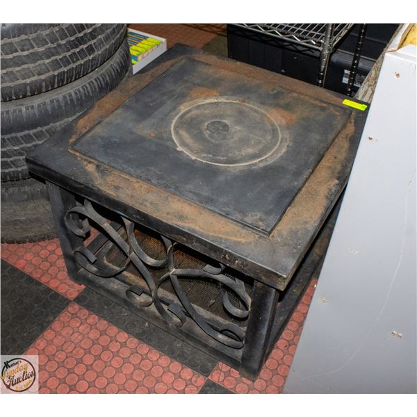 WROUGHT IRON FIRE PIT WITH COVER AND EMBER GUARD