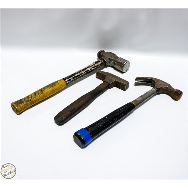 FLAT OF 3 HAMMERS: INCLUDING 1 BALL PEEN HAMMER
