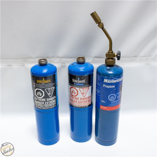 3 SMALL BOTTLES OF PROPANE-TORCH