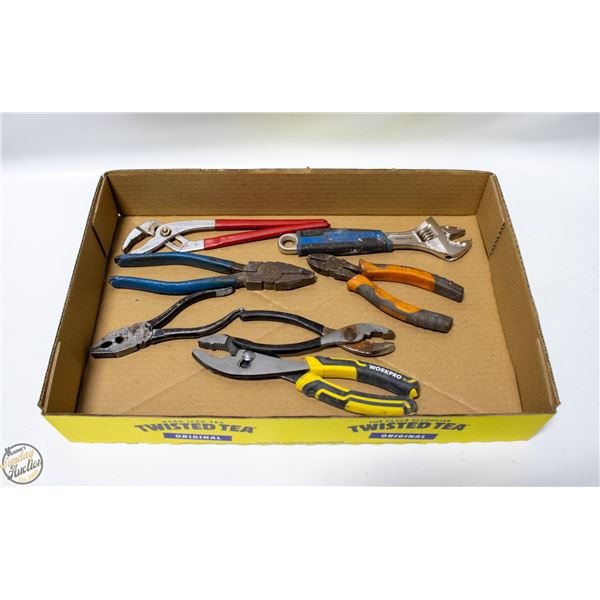 FLAT OF PLIERS AND CRESCENT WRENCHES